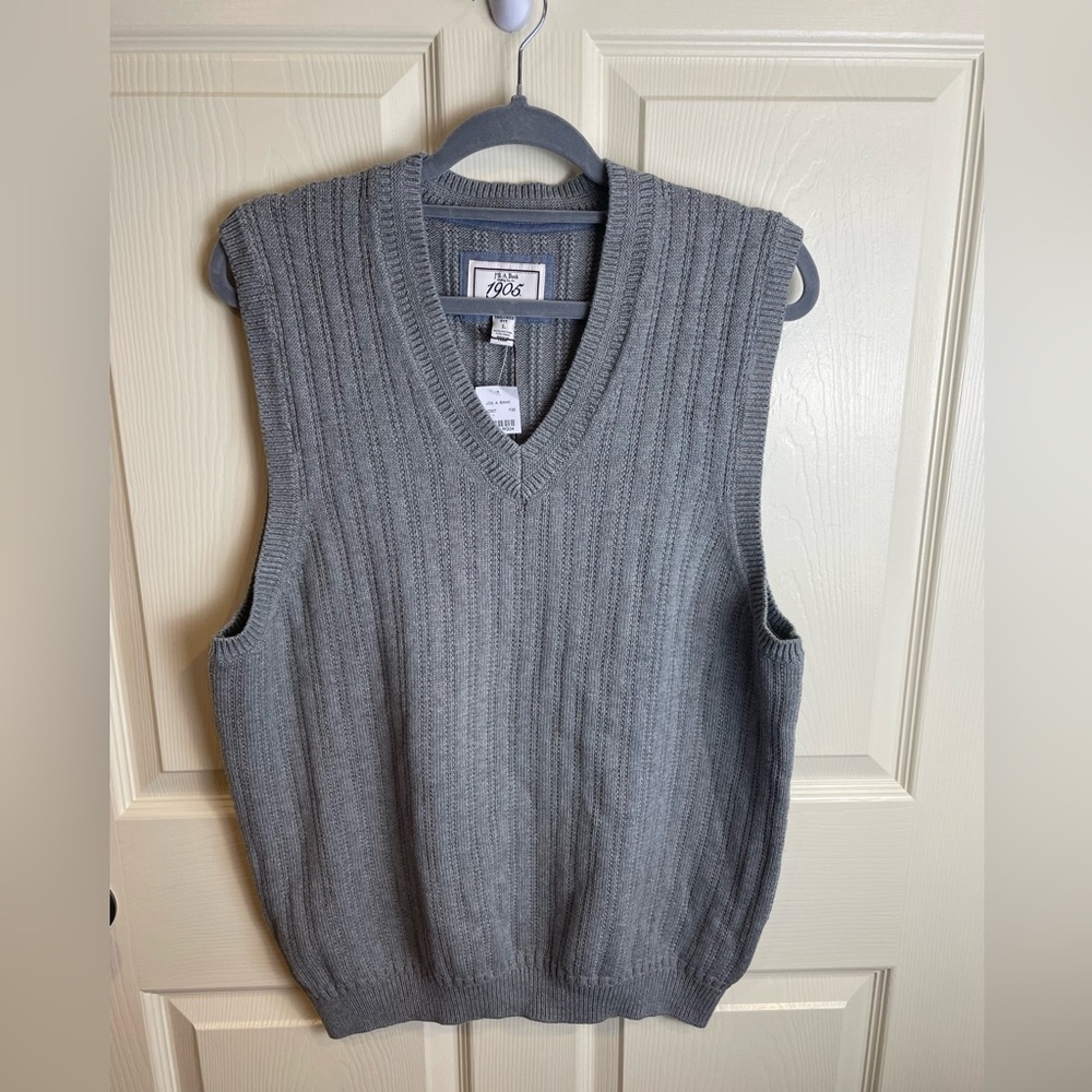 New Jos A Banks Ribbed Cotton Wool Men's Gray Sweater Vest Large